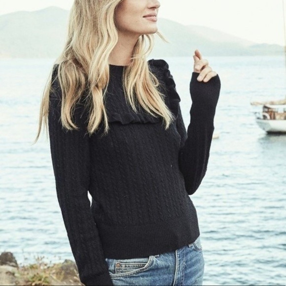 Doen Sweater Womens Extra Small Tamarind Baby Alpaca Blend Black Cable Knit